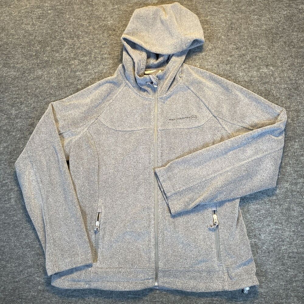 Free Country Women’s Large Gray Fleece Zip Up Hoodie Pockets Outdoor Camping
